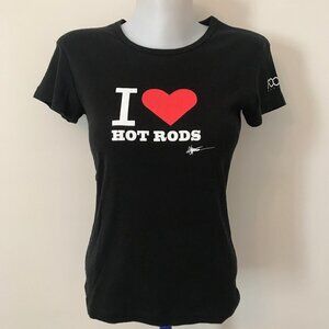 American Apparel Stretch Graphic Tee I Love Hot Rods Black TShirt Heart Tee Sz L